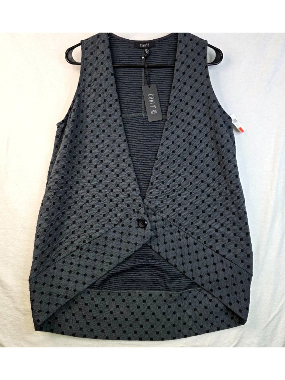 Vintage Comfy USA Oversized Textured Vest XS Black Gray Layers Grunge Artsy